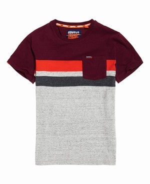 Superdry Terrace Stripe Pocket Férfi Pólók Piros/Szürke | FNRJC6312